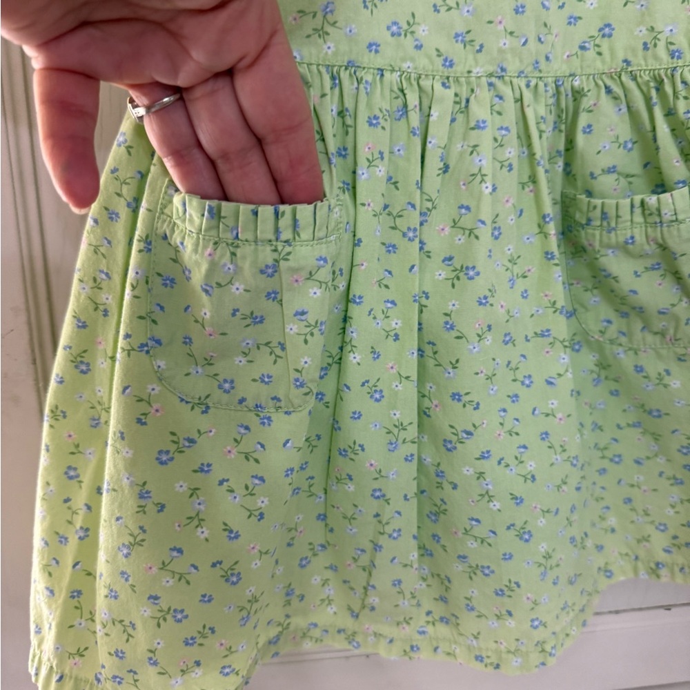 Green Floral Pocket Sleeveless Casual Dress for Girls - Picture 4 of 7